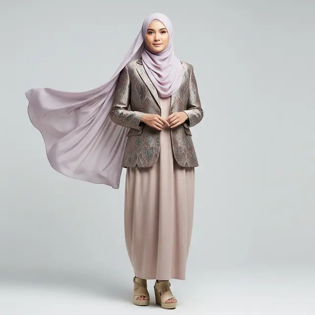 Gaya Hijab yang Cocok untuk Gamis Blazer Brokat/ Ilustrasi AI