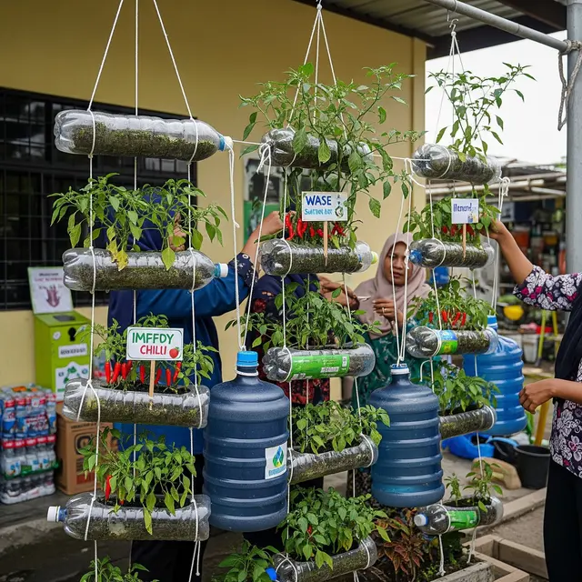 Ide Kebun Cabai Gantung dari Galon Bekas dan Tali Gantung untuk Ibu-ibu Penggerak Bank Sampah