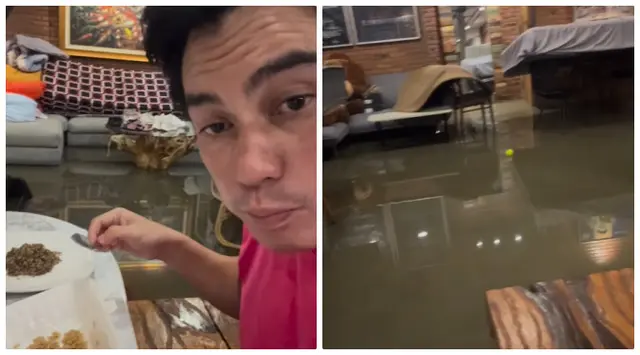 6 Seleb ini rumahnya pernah kebanjiran, Baim Wong santai santap sahur saat air menggenangi rumah