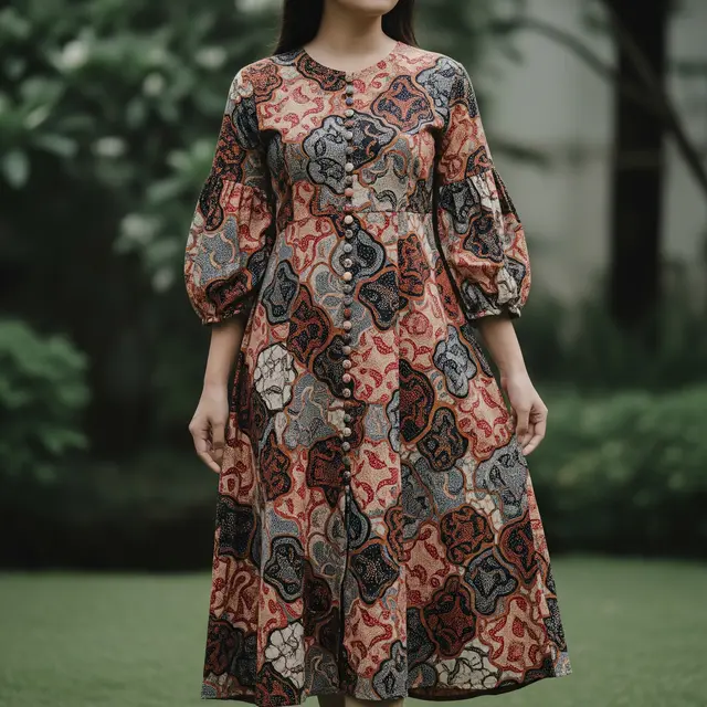 9 Model Dress Batik Lengan Bishop, Tren Busana Anggun di 2025