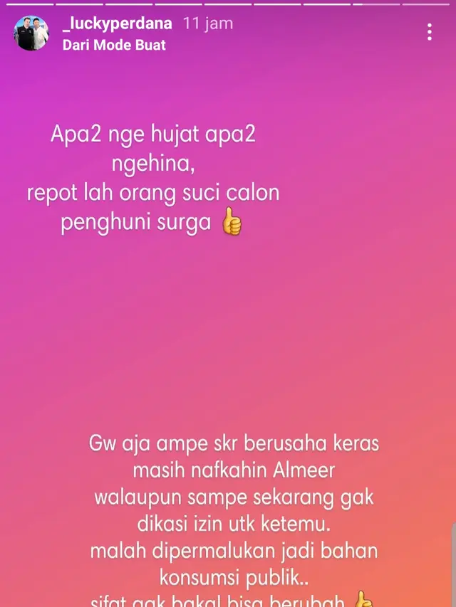 Klarifikasi Lucky Perdana. (Foto: Instagram @_luckyperdana)