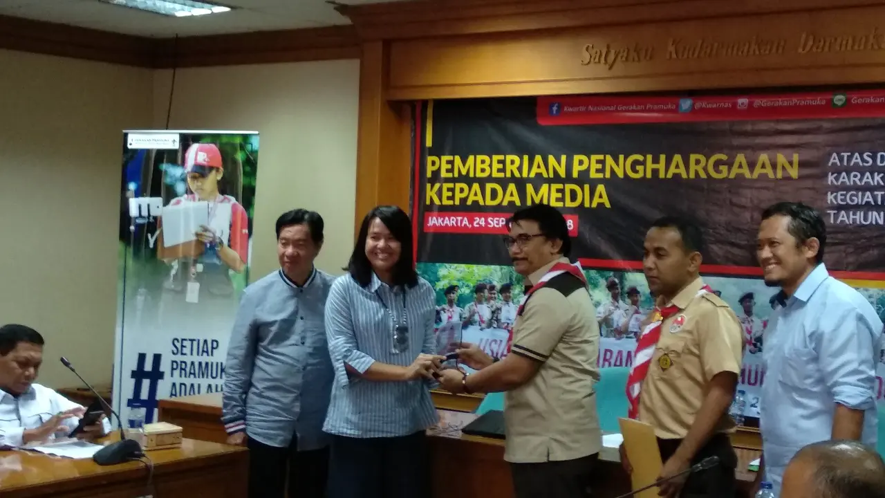 Kwartir Nasional (Kwarnas) Gerakan Pramuka memberikan penghargaan kepada 23 media tingkat nasional, salah satunya Liputan6.com.