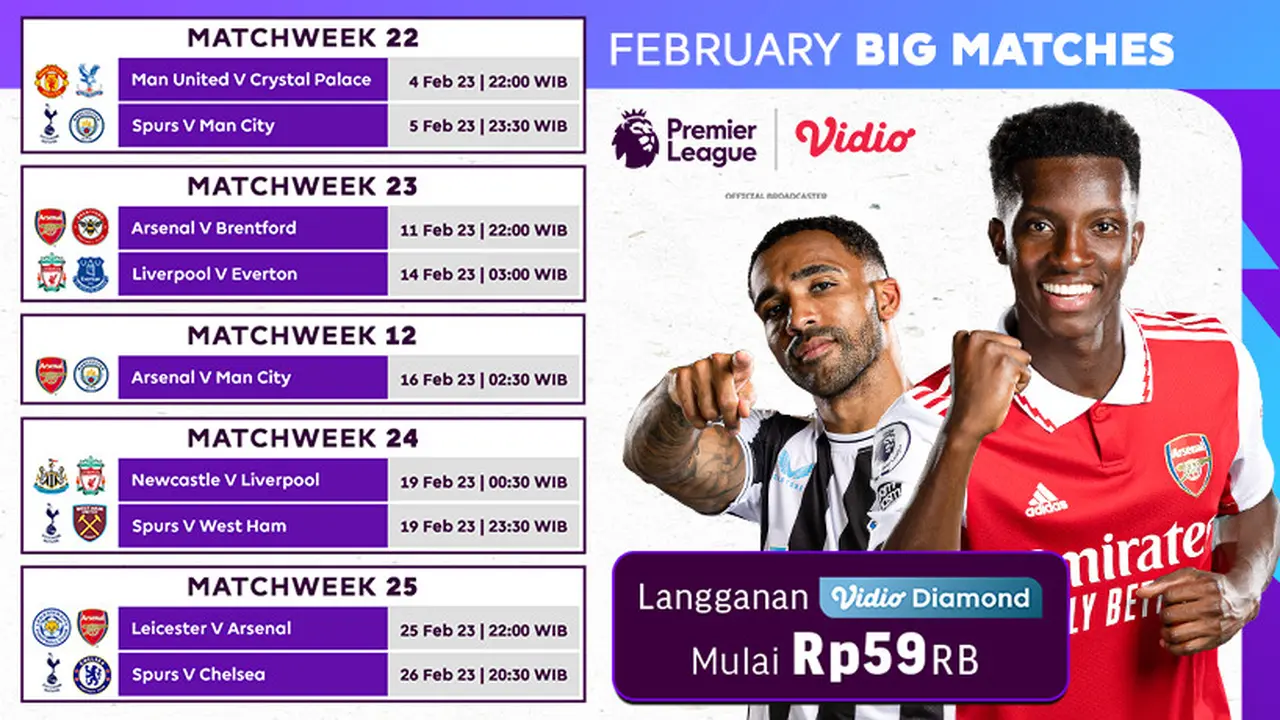 Cara Berlangganan, Jadwal dan Live Streaming Big Match Liga Inggris 2022/23 Februari di Vidio