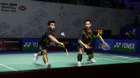 Pebulu tangkis ganda putra Indonesia, Sabar Karyaman Gutama/Moh Reza Pahlevi Isfahani saat bertanding melawan pasangan Korea Selatan, Kang Min Hyuk/Seo Seung Jae dalam babak 32 Besar Turnamen Bulu Tangkis East Ventures Indonesia Open 2022 di Istora Senayan, Jakarta, Selasa (14/6/2022). Sabar/Reza kalah dua game langsung 13-21, 11-21. (Bola.com/Bagaskara Lazuardi)