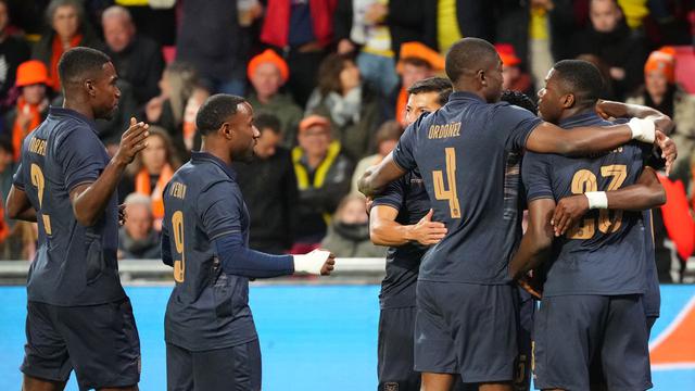Selebrasi Timnas Ekuador usai menjebol gawang Timnas Belanda di laga uji coba di Philips Stadion, Rabu (01/04/2026) dini hari WIB.