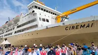 Menteri BUMN Erick Thohir saat meninjau persiapan arus balik di Pelabuhan Panjang di Kota Bandar Lampung, Provinsi Lampung, bersama Menteri Perhubungan Budi Karya Sumadi dan Menteri Koordinator Bidang Pembangunan Manusia dan Kebudayaan (Menko PMK) Muhadjir Effendy pada Rabu (4/5).