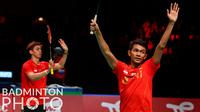 Ganda putra Indonesia, Fajar Alfian/Muhammad Rian Ardianto, memastikan Indonesia melangkah ke final Piala Thomas 2020 setelah memastikan kemenangan 3-1 atas Denmark. (Badminton Photo/Yohan Nonotte)