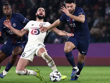 Lille harus merasakan kekalahan saat bertandang ke markas Paris Saint-Germain dalam laga lanjutan Liga Prancis 2025/2026 di Parc Des Princes, Paris, Prancis, Jumat (16/01/2026) waktu setempat. (AFP/Anne-Christine Poujoulat)