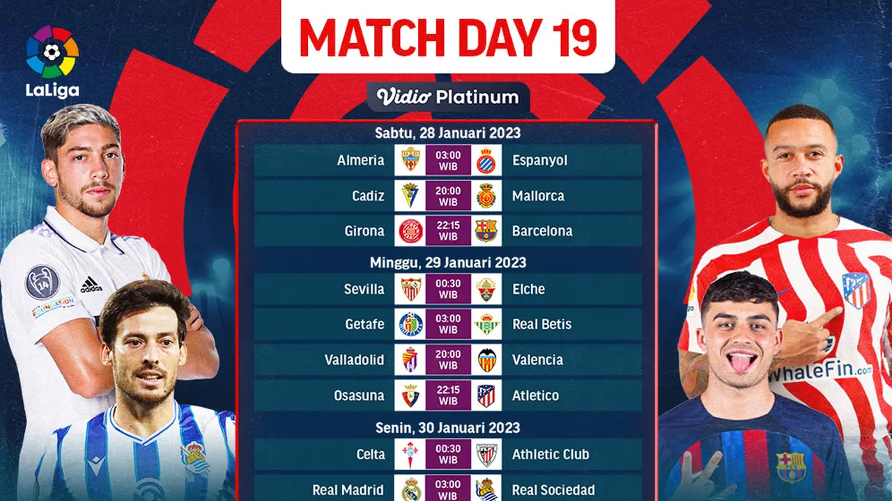 Jadwal dan Live Streaming Liga Spanyol 2022/2023 Matchday 19 di Vidio, 28-31 Januari 2023