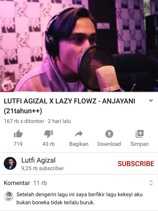 Unggahan Lutfi Agizal. (Foto: YouTube Lutfi Agizal)