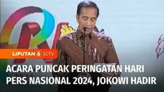 Presiden Joko Widodo menghadiri acara puncak peringatan Hari Pers Nasional 2024 di Jakarta. Dalam kesempatan itu, Presiden Jokowi menyampaikan sudah menandatangi Perpres yang mengatur soal tanggung jawab platform digital untuk mendukung jurnalisme ya...