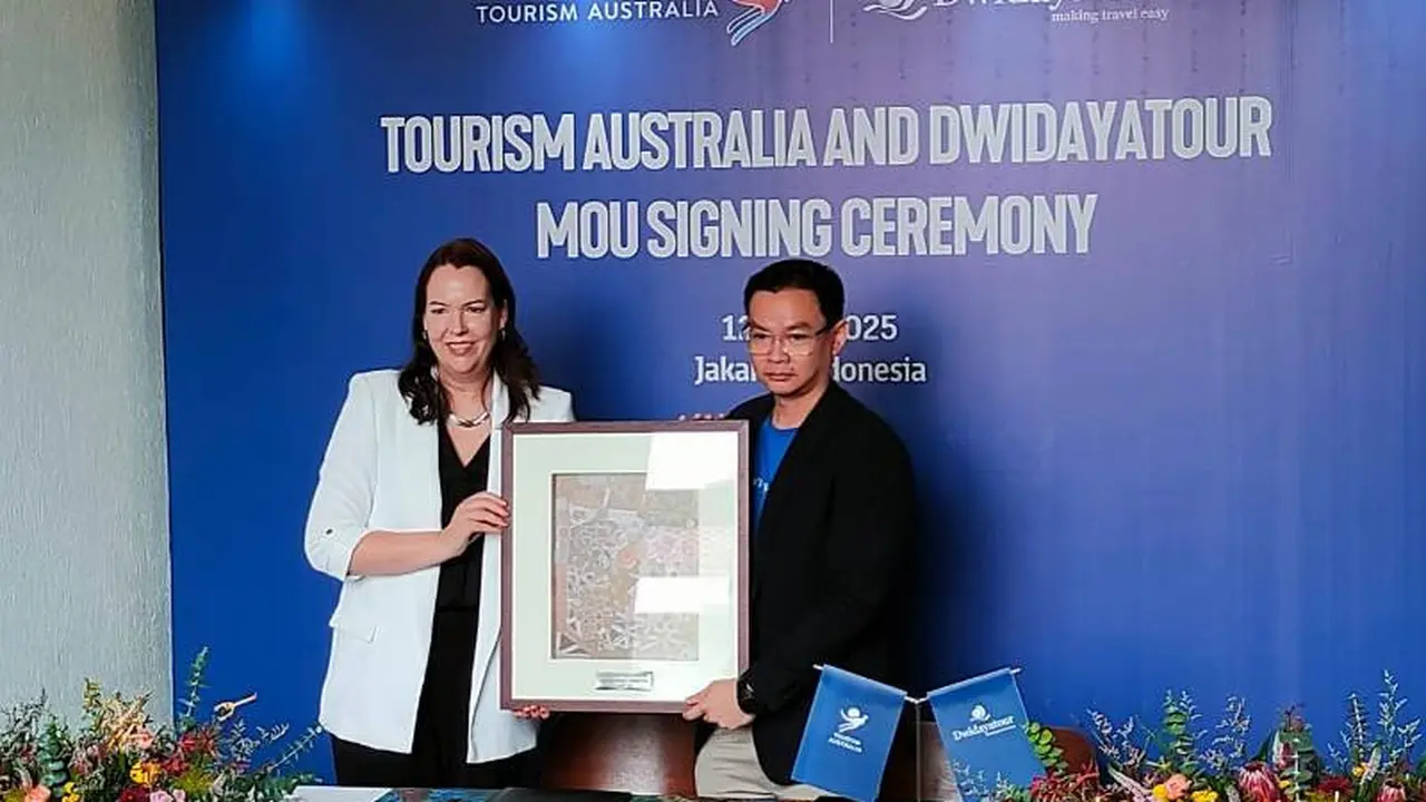 Tourism Australia dan agen perjalanan Dwidaya Tour, menandatangani Nota Kesepahaman (MOU) Juni 2025.  (Liputan6.com/Henry)