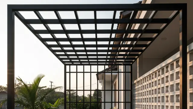 Model Teras Rumah Lahan Terbatas dengan Sirkulasi Udara Maksimal. AI