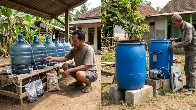 Perbandingan Ternak Lele dalam Galon vs Drum di Lahan Sempit (Foto: Gemini AI)