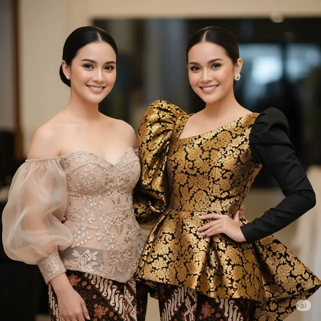Batik Kombinasi Brokat Lengan Balon Elegan Terbaru 2025. Foto: Gemini