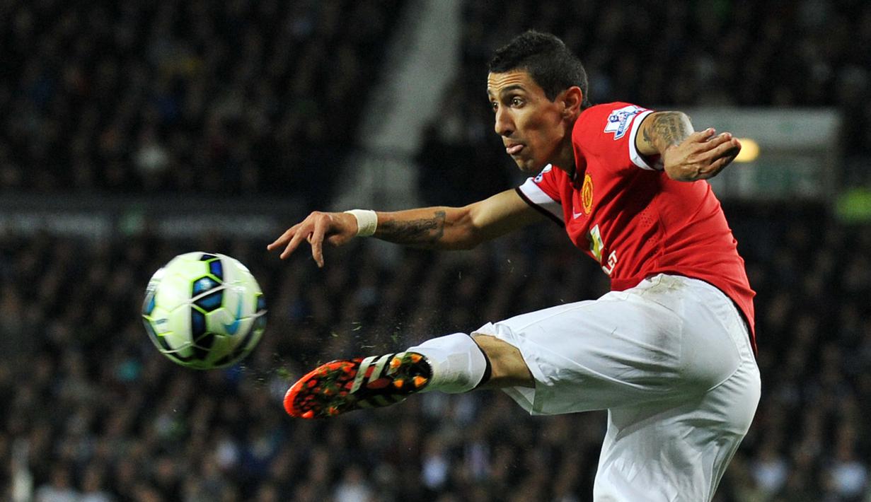3. Angel Di Maria - Pemain Argentina ini hanya menghabiskan waktu sebentar di Old Trafford pada 2014. Sempat tampil mengesankan bersama skuat Setan Merah, Di Maria akhirnya memilih hengkang ke PSG pada 2015. (AFP/Paul Ellis)