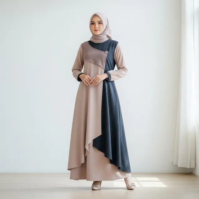Model Gamis Kombinasi Depan untuk Gaya Muslimah Modern