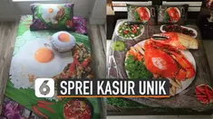 Biasanya sprei kasur identik dengan motif yang indah dan nyaman. Tetapi berbeda dengan motif sprei ini yang bisa bikin laper.