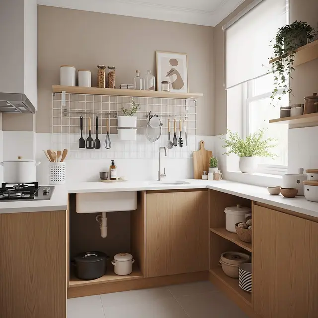 Desain Dapur Rumah Mungil Tema Earth Tone Hemat Ruang
