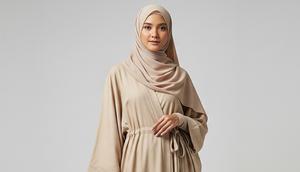 The Sand Dune Kimono Gamis (Beige/Krem Pasir)/Model Gamis Abaya Syar'i 2025 Warna Earth Tone (Sumber: gemini.com)