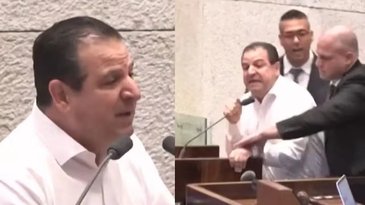 Screengrab viral video politikus Israel diusir dari podium saat pidato protes serangan Israel. (X @ciudadfutura)