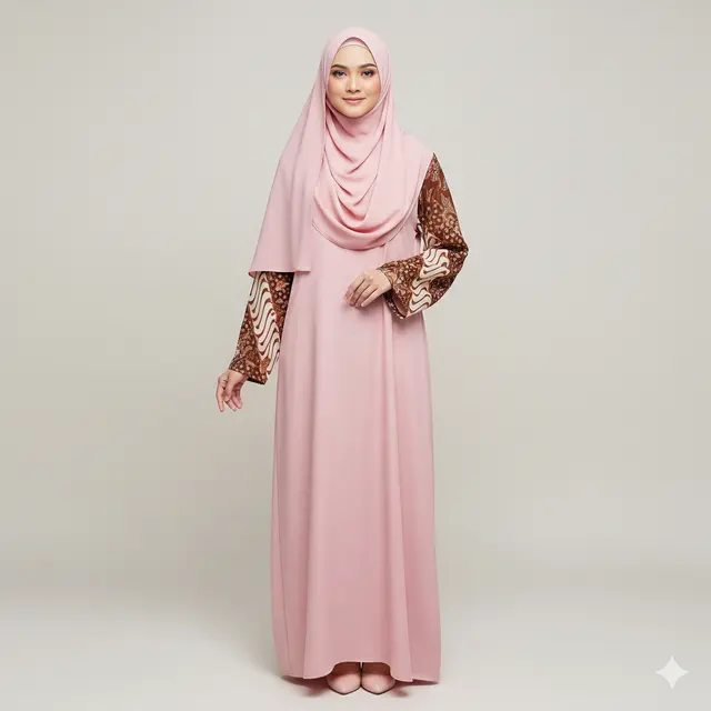 Model Gamis Batik Kombinasi Kain Polos Tren 2025. Gemini