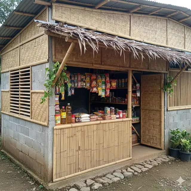 Desain Warung Sembako dari Batako dan Bambu
