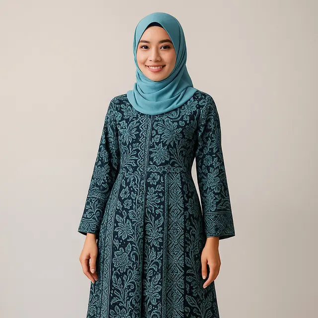 Gamis Batik Cocok dengan Warna Jilbab Apa?/ Ilustrasi gambar oleh AI