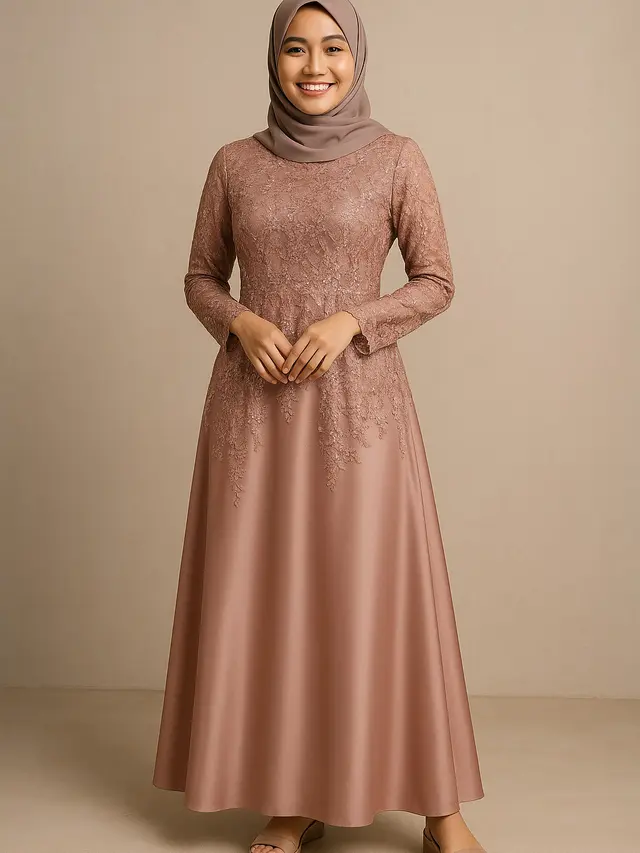 Model Long Dress Brokat Kombinasi Payet Terbaru/Ilustrasi oleh AI