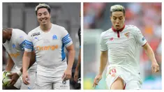 Foto kolase saat Samir Nasri dengan tubuh tambun saat bermain dalam pertandingan amal (kiri) dan Samir Nasri saat membela Sevilla sebelum ia pensiun (kanan). (AFP)