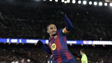 Pemain Barcelona, Raphinha, sukses mencetak gol ke gawang FC Copenhagen dalam lanjutan Liga Champions 2025/2026 di Camp Nou, Kamis (29/1/2026) dini hari WIB. (Lluis GENE / AFP)