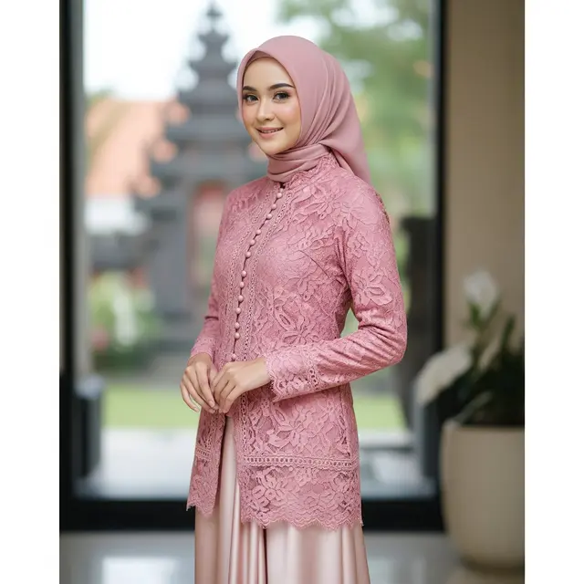 Kebaya Renda Dusty Pink + Rok Satin Blush