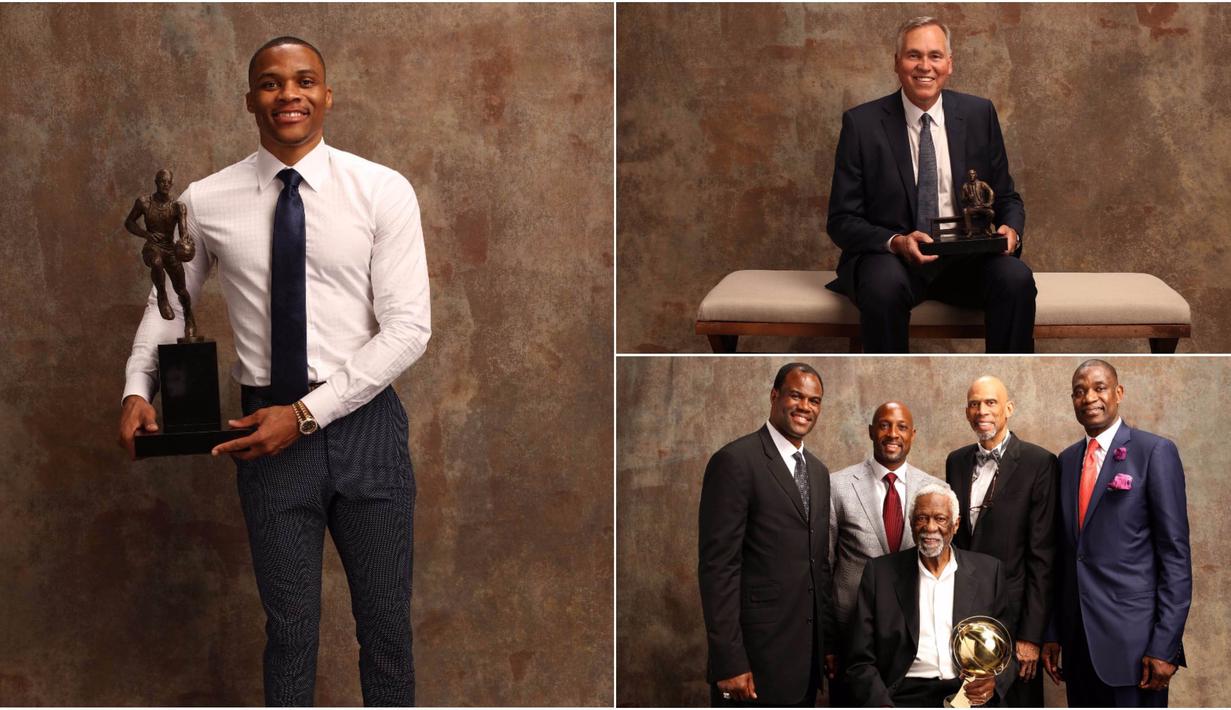 Berikut ini foto-foto Russell Westbrook dan para pemenang NBA Awards 2017. (Kolase foto-foto dari NBAE via Getty Images)