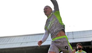 Selebrasi Erling Haaland saat City menghajar Palace di Liga Inggris (AFP)