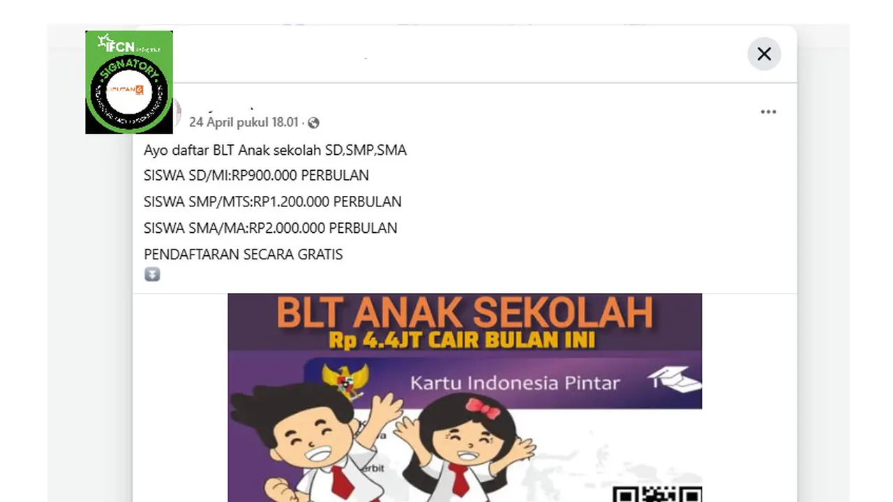 Tangkapan layar  link pendaftaran BLT anak sekolah SD, SMP dan SMA