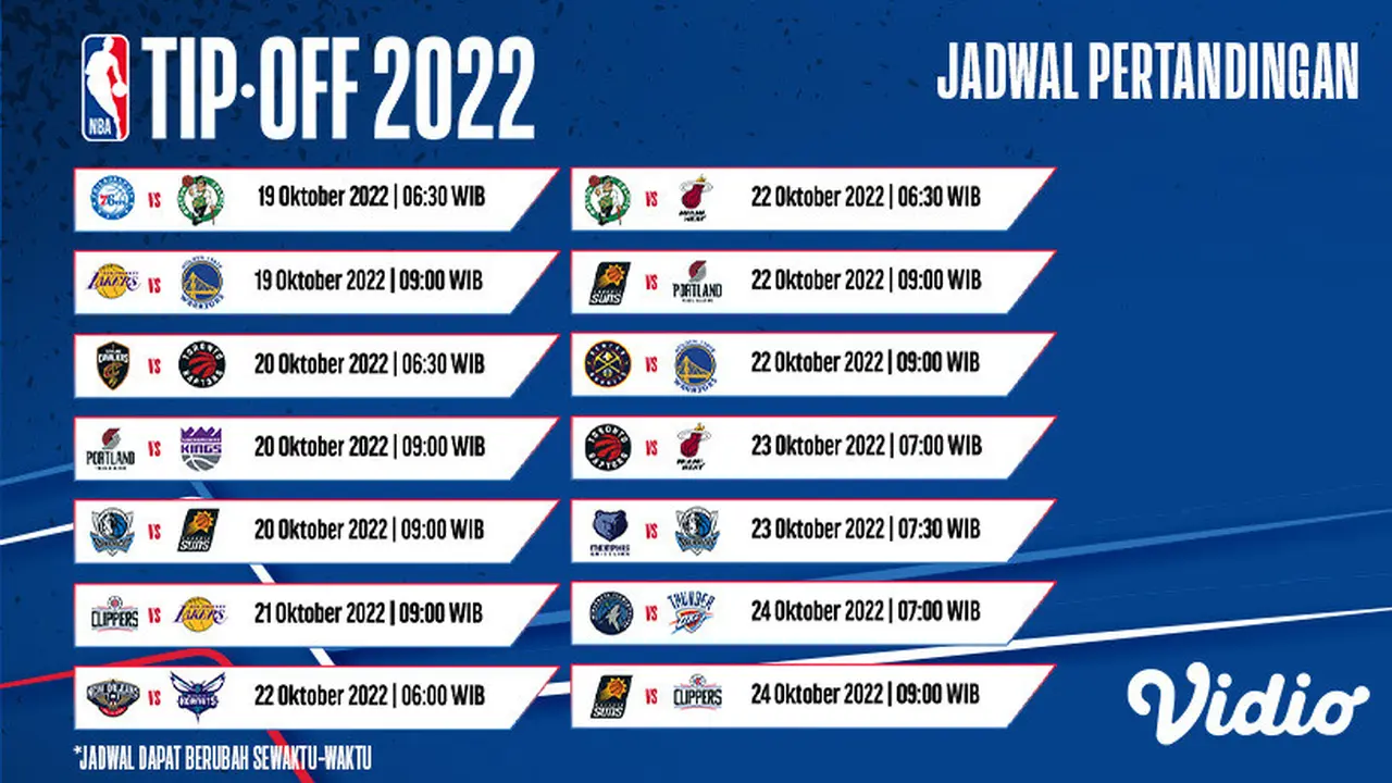 Jadwal Lengkap NBA Reguler Season 2022-2023 19-24 Oktober 2022 di Vidio : Ada 30 Tim
