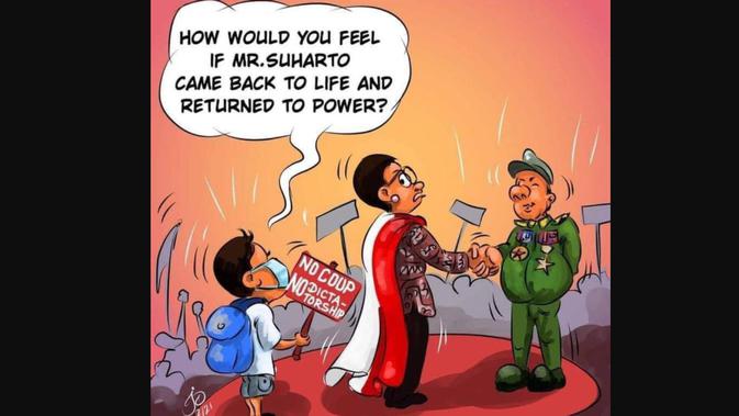 Karikatur Myanmar Sindir Menlu Retno: Bagaimana Jika Suharto Hidup Lagi