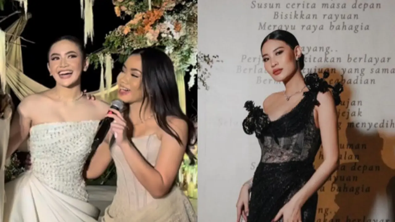 Yura Yunita dan Patricia Gouw saat Resepsi ke-2 Rizky Febian dan Mahalini di Bali