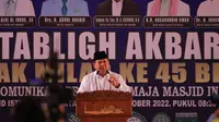Menhan Prabowo Subianto saat acara milad ke-45 Badan Komunikasi Pemuda Remaja Masjid Indonesia (BKPRMI) di Masjid Istiqlal, Jakarta, pada Sabtu (29/10/2022).(Merdeka.com)