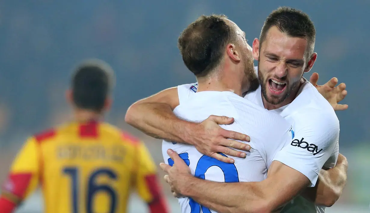 Gol tambahan Inter Milan di babak kedua dicetak masing-masing oleh Davide Frattesi pada menit ke-54, Lautaro Martinez (56), dan Stevan De Vrij (67) yang memaksimalkan umpan Federico Dimarco. (Carlo Hermann/AFP)