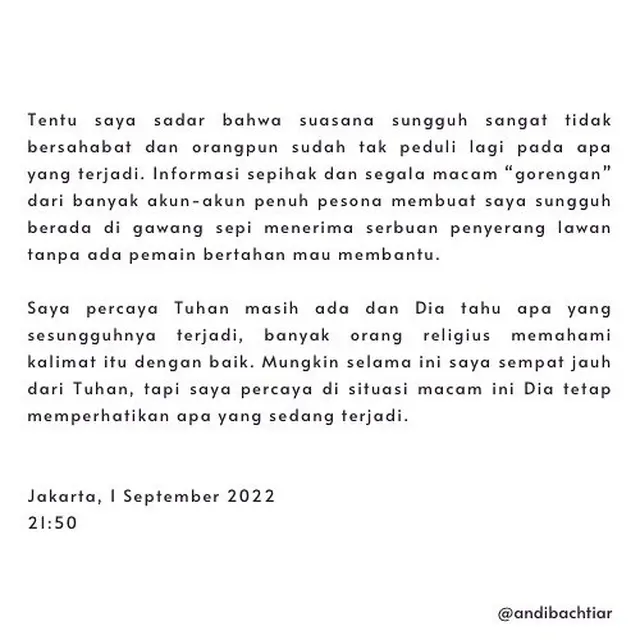 Klarifikasi Andi Bachtiar Yusuf soal kekerasan di lokasi syuting. (Foto: Dok. Instagram @andibachtiar)
