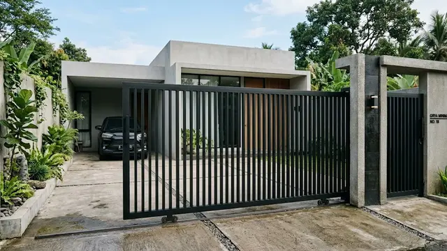 Pagar Dorong Minimalis dengan Bilah Vertikal
