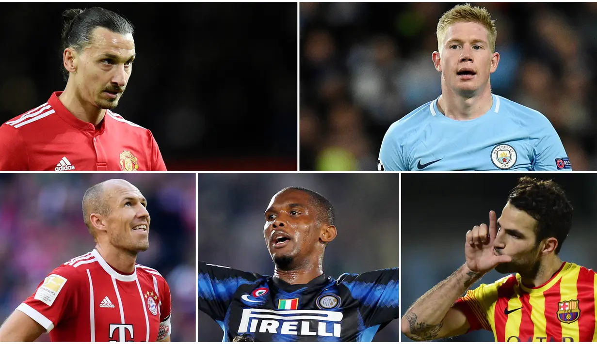 Berikut ini para pemain bintang yang pernah ditangani dua pelatih top, Pep Guardiola dan Jose Mourinho. Diantaranya, Samuel Eto'o, Zlatan Ibrahimovic dan Kevin De Bruyne.