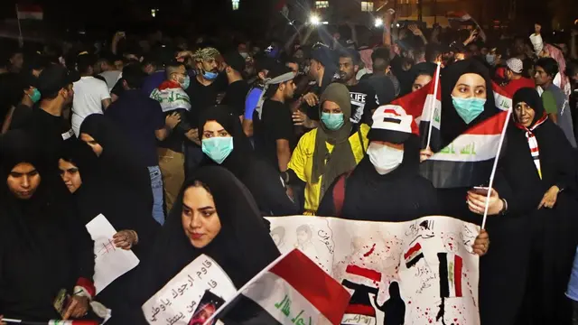 Demonstrasi di Irak pada 28 Oktober 2019 (Nabil al-Jurani / AP PHOTO)