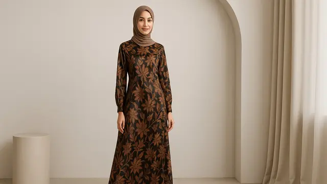 Model Dress Batik Modern/Ilustrasi gambar oleh AI