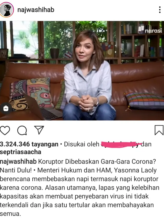 Unggahan Najwa Shihab. (Foto: Instagram @najwashihab)