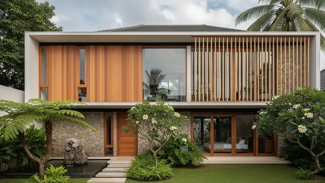 Model Rumah Minimalis Modern dengan Sentuhan Tropis dengan Pemanfaatan Material Alami