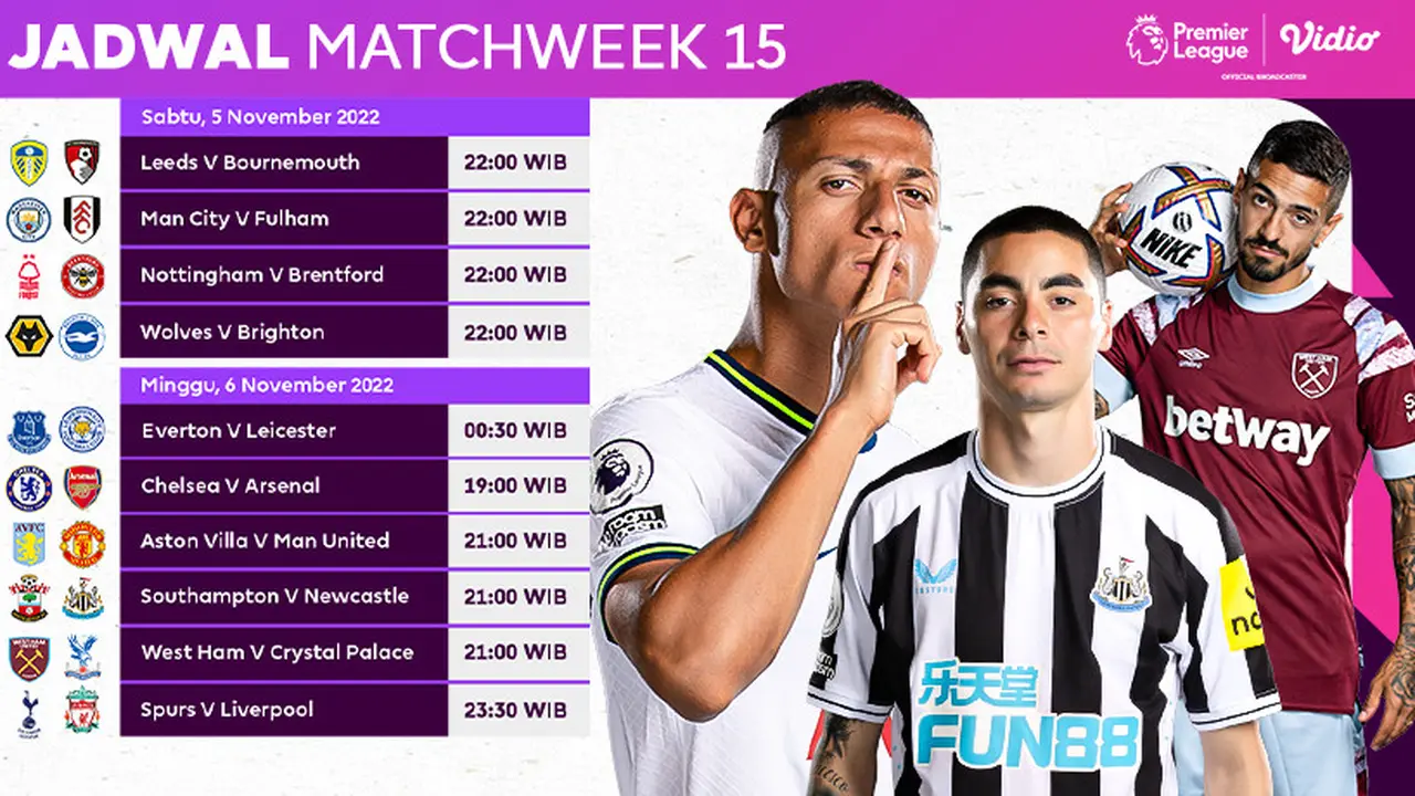 Jadwal Lengkap Liga Inggris 2022/23 Matchday 15 Live Vidio 5 dan 6 November: Ada 2 Big Match