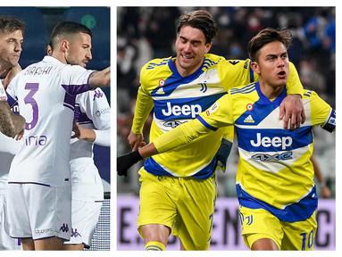 Tak butuh waktu lama bagi Dusan Vlahovic yang kini berseragam Juventus untuk melawan eks klubnya Fiorentina. Usai Juventus menang 2-1 atas Sassuolo dan Fiorentina menang 3-2 atas Atalanta, keduanya akan bertemu dalam dua leg semifinal Coppa Italia 2021/2022. (Kolase LaPresse via AP)