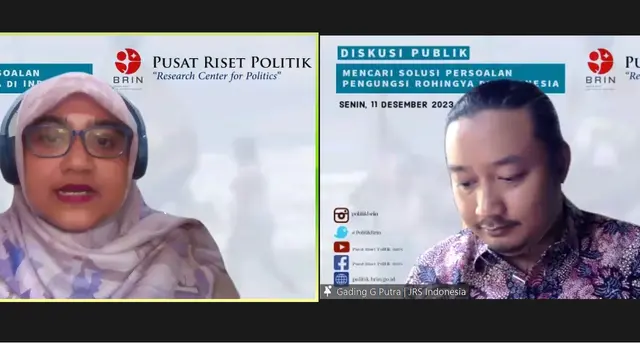 Diskusi oleh BRIN dengan tema "Mencari Solusi Persoalan Pengungsi Rohingya di Indonesia” secara daring pada Senin (11/12/2023). (Tangkapan Layar Zoom)